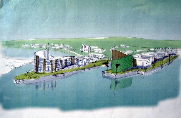 An artistic impression from 2002 of the revised plans for the redevelopment of Hayle Harbour